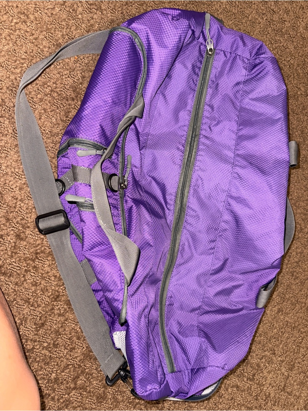 Purple Travel Duffel Bag with Adjustable Strap